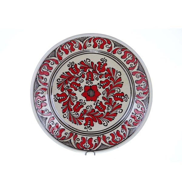 Farfurie traditionala ceramica rosie de Corund 31 cm, modele unicat