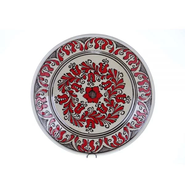Farfurie traditionala ceramica rosie de Corund 30 cm, modele unicat