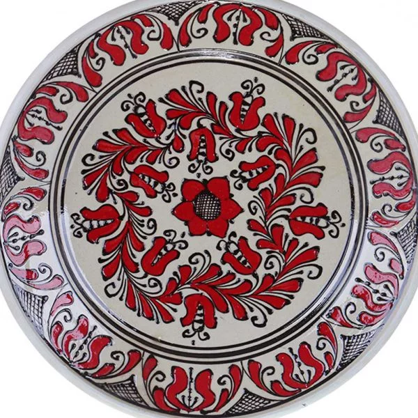 Farfurie traditionala ceramica rosie de Corund 30 cm, modele unicat