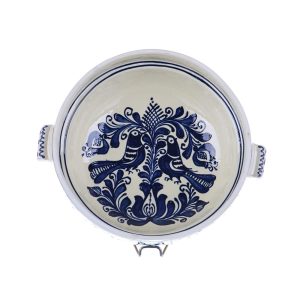 Castron cu manere ceramica traditionala albastra de Corund 20 cm