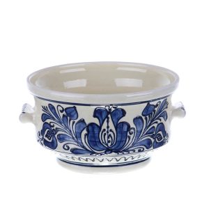 Bol cu manere ceramica traditionala albastra de Corund 15 cm