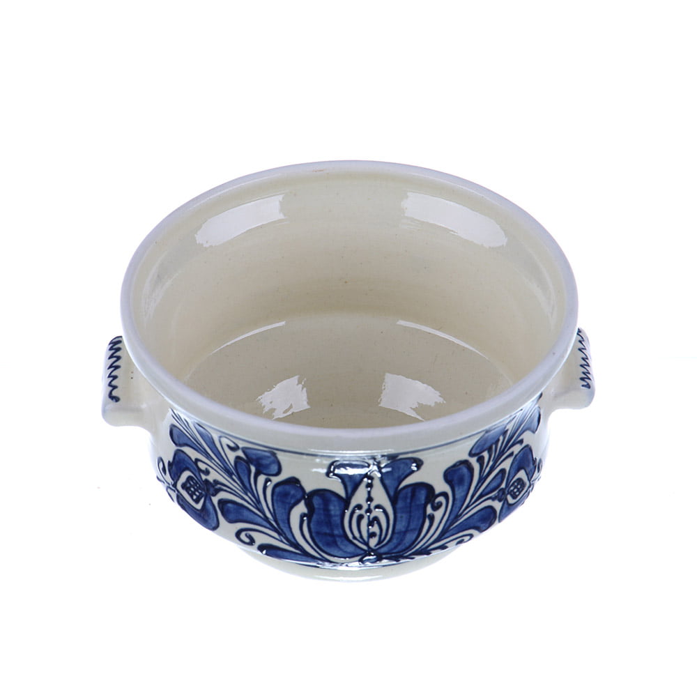 Validation TV station Arashigaoka Bol cu manere ceramica traditionala albastra de Corund 15 cm