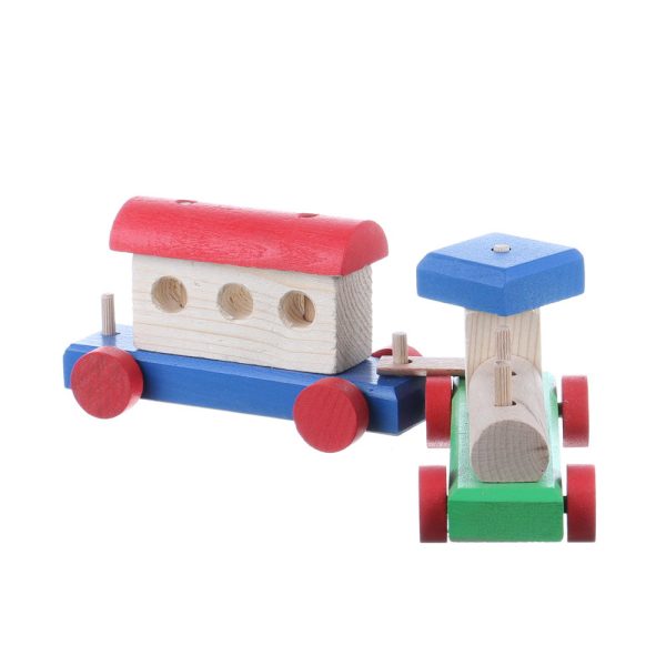 Jucarie din lemn colorat trenulet cu un singur vagon