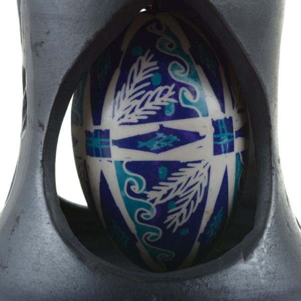 Clopot din ceramică neagră de Marginea cu ou încondeiat manual în Bucovina 13x9 cm