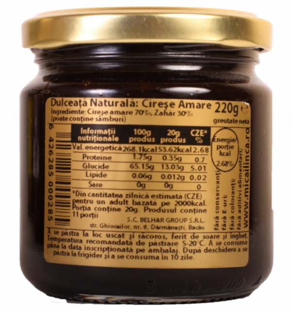 Dulceață naturală de cirese amare Mica Ilinca 220 g