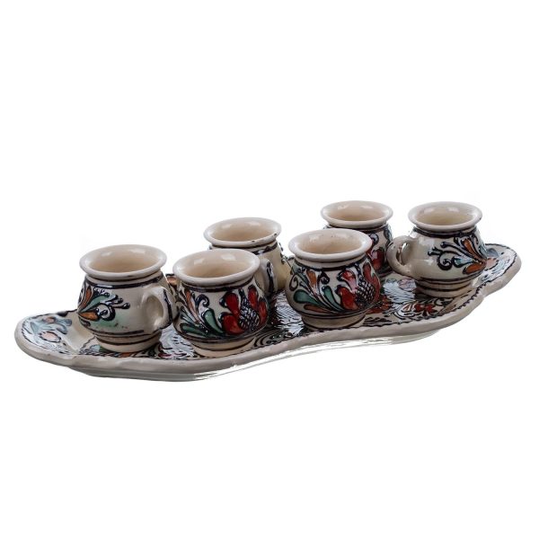 Set tuica/visinata ceramica de Corund cu tava si 6 canute - colorat
