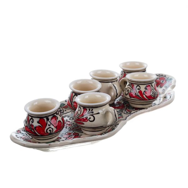 Set tuica/visinata ceramica de Corund cu tava si 6 canute - rosu