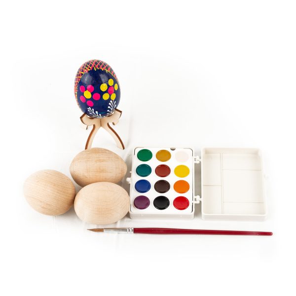 Set creativ cu oua din lemn de pictat, acuarele si pensula