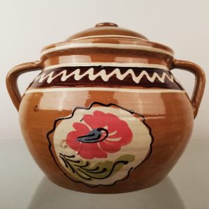 Oală de sarmale ceramică pictată manual 6 l - model floare