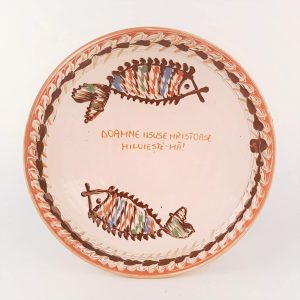 Farfurie Traditionala Ceramica Horezu 25 cm - Model pesti si mesaj