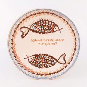 Farfurie Traditionala Ceramica Horezu 25 cm - Model pesti si mesaj