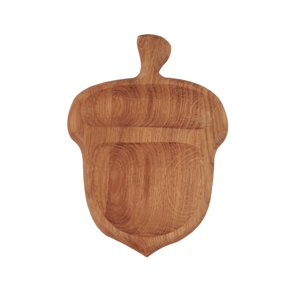 Mini platou in forma de ghinda din lemn, dimensiuni 14 x 19 cm