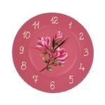 Ceas din ceramica de Corund pictat manual cu magnolii, roz, diametru 25 cm