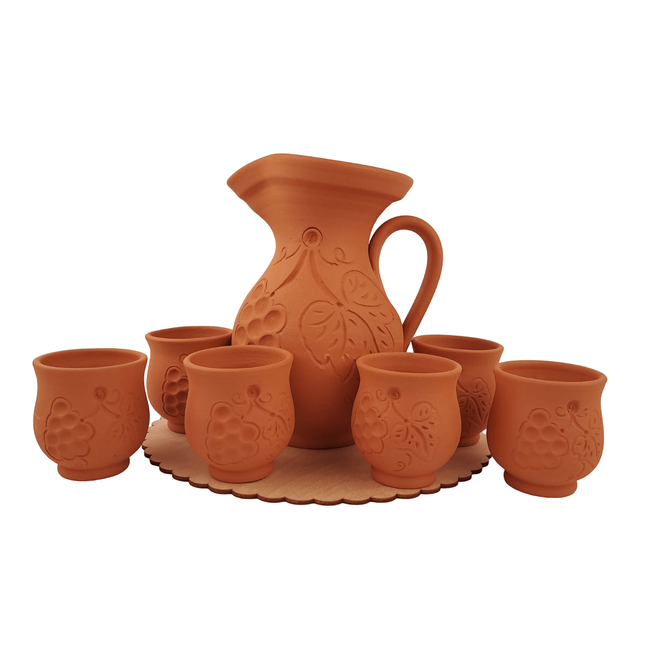 Set din lut pentru vin - carafa si 6 pahare Set din lut pentru vin - carafa si 6 pahare
