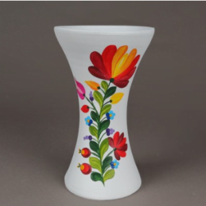 Vaza decorativa nesmaltuita ceramica Corund alba pictata manual - 21 cm conica
