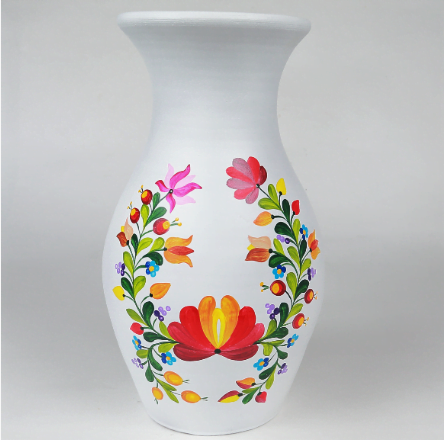 Vaza decorativa nesmaltuita ceramica Corund colorata pictata manual - 38 cm