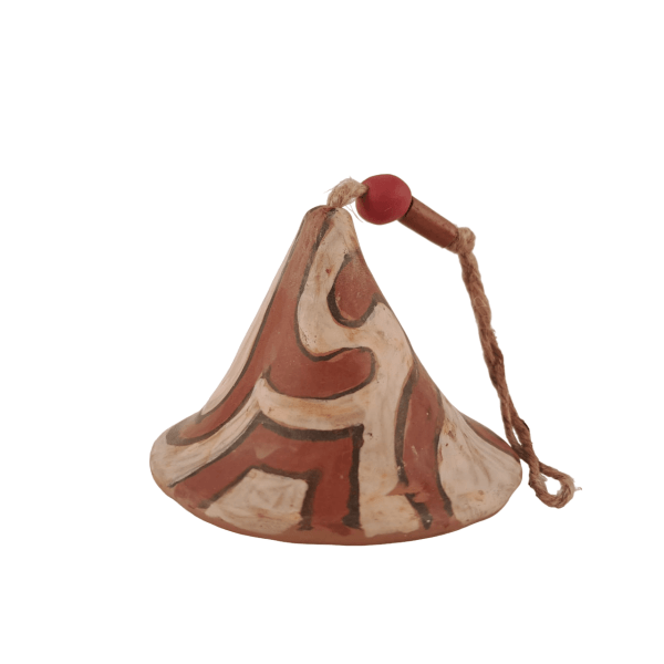 Clopotel din ceramica de Cucuteni - model geometric alb/maro