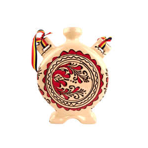 Plosca pentru vin / visinata ceramica rosie de Corund 750 ml - legata cu tricolor