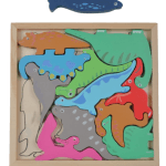 Puzzle din lemn cu dinozauri - 17x17cm