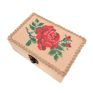 Cufar natur simplu din lemn decorat cu etamina - 9.5x15x7 cm - trandafir