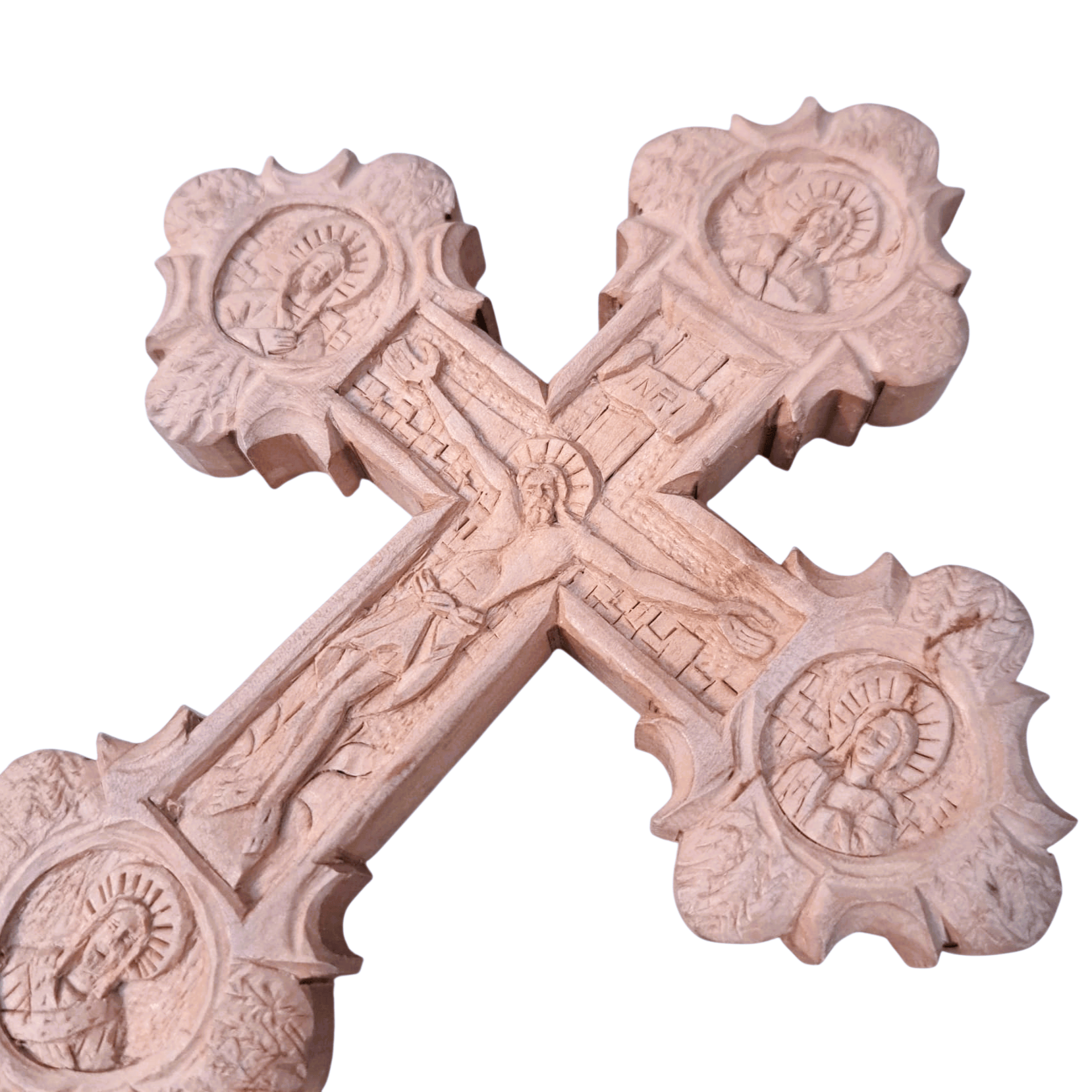 Cruce din lemn cu doua fete sculptata manual - 23x12 cm Cruce din lemn cu doua fete sculptata manual - 23x12 cm
