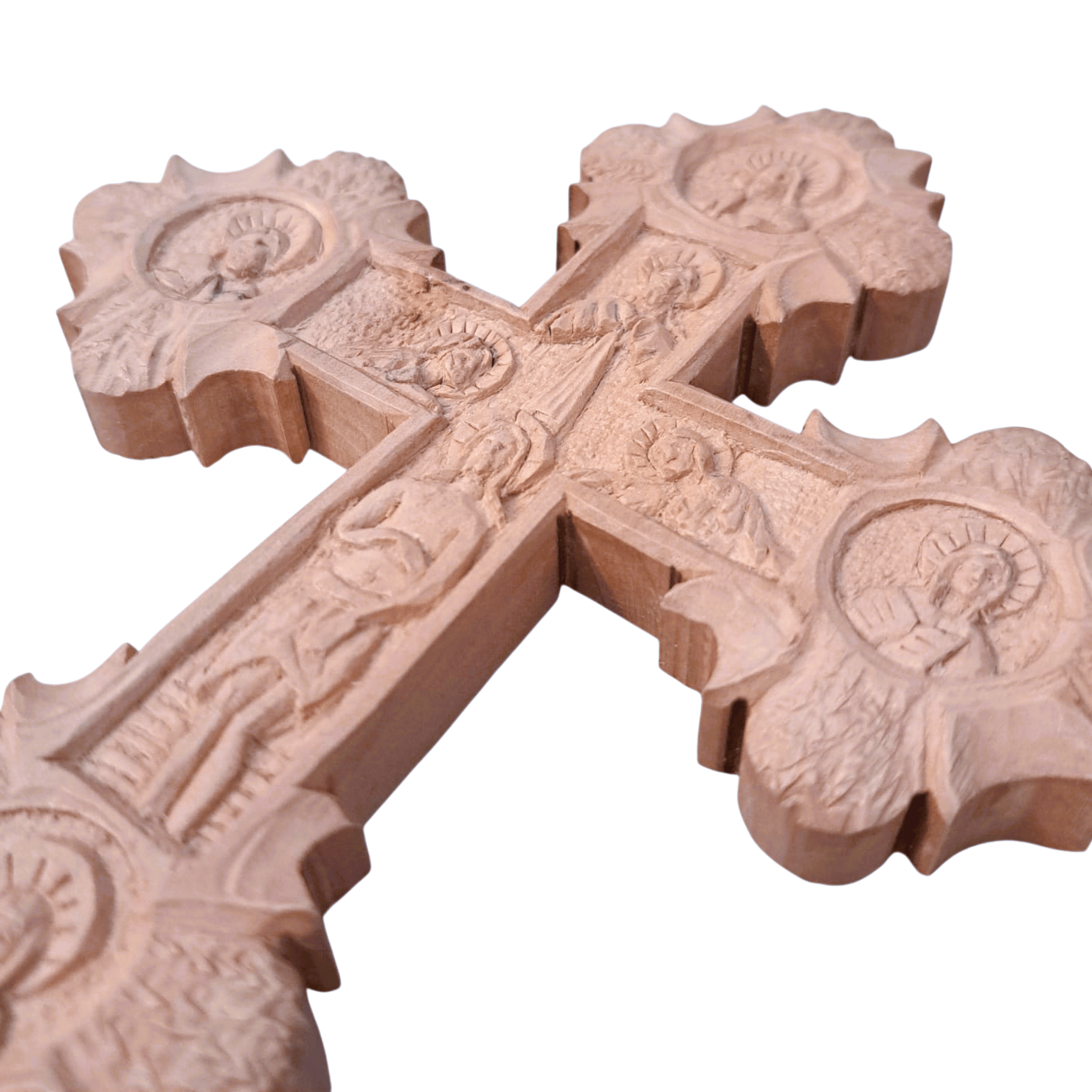 Cruce din lemn cu doua fete sculptata manual - 23x12 cm Cruce din lemn cu doua fete sculptata manual - 23x12 cm