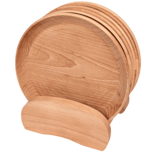 Set 6 farfurii din lemn cu suport - diametru 26 cm