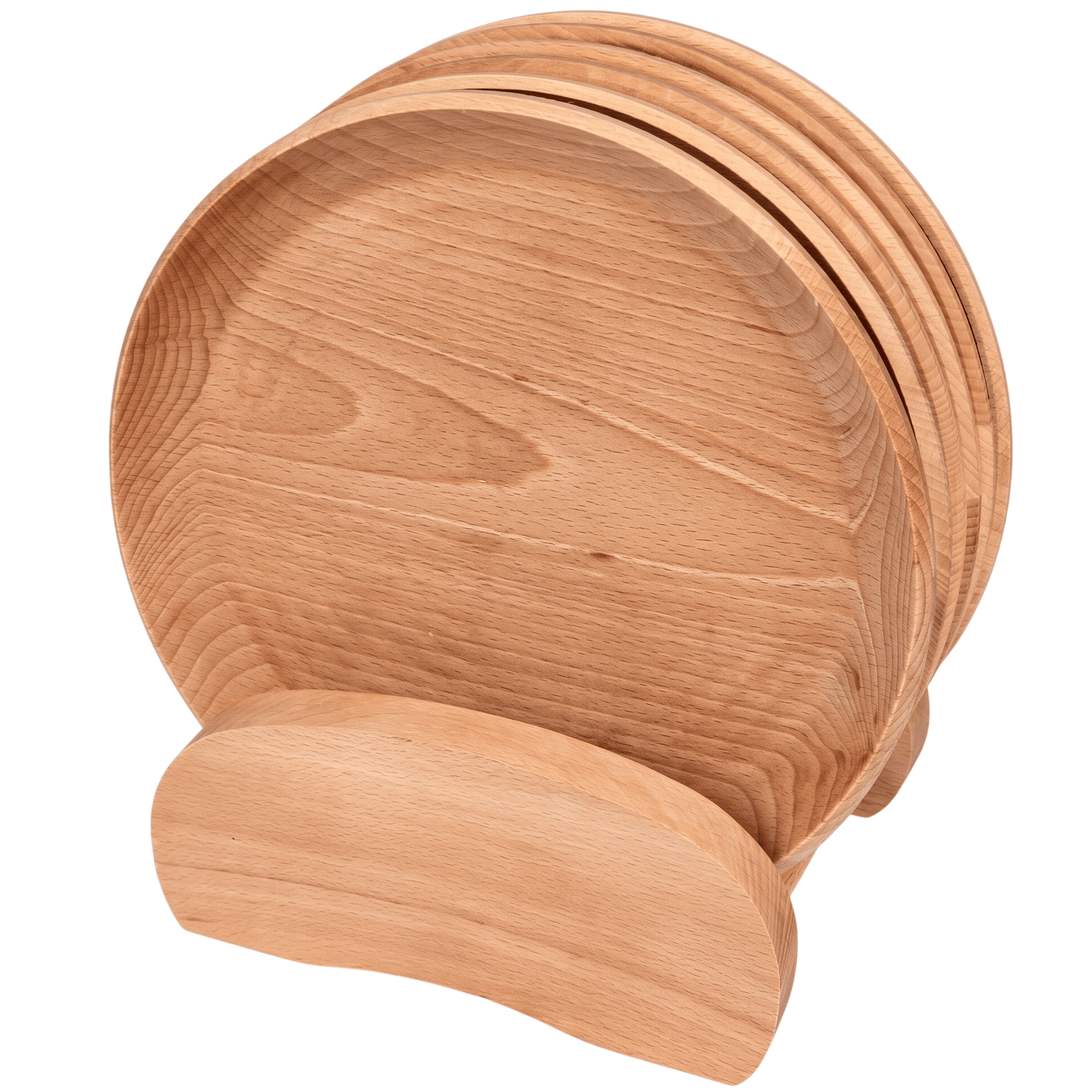 Set 6 farfurii din lemn cu suport - diametru 26 cm Set 6 farfurii din lemn cu suport - diametru 26 cm