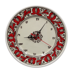 Ceas din ceramica rosie de Corund pictat manual cu motiv traditional, diametru 25 cm - modele unicat