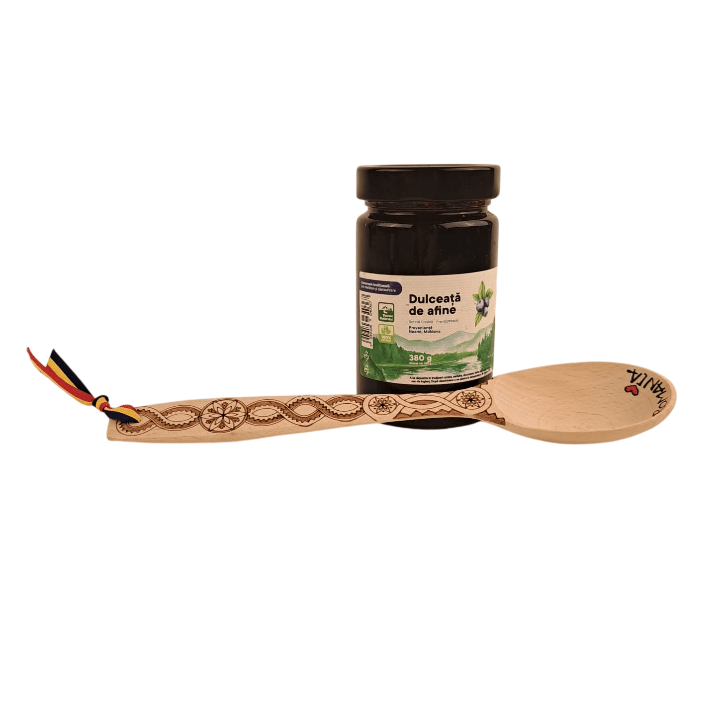 Pachet lingura gravata cu motive traditionale si dulceata naturala de afine (cod CAD1428) Pachet lingura gravata cu motive traditionale si dulceata naturala de afine (cod CAD1428)