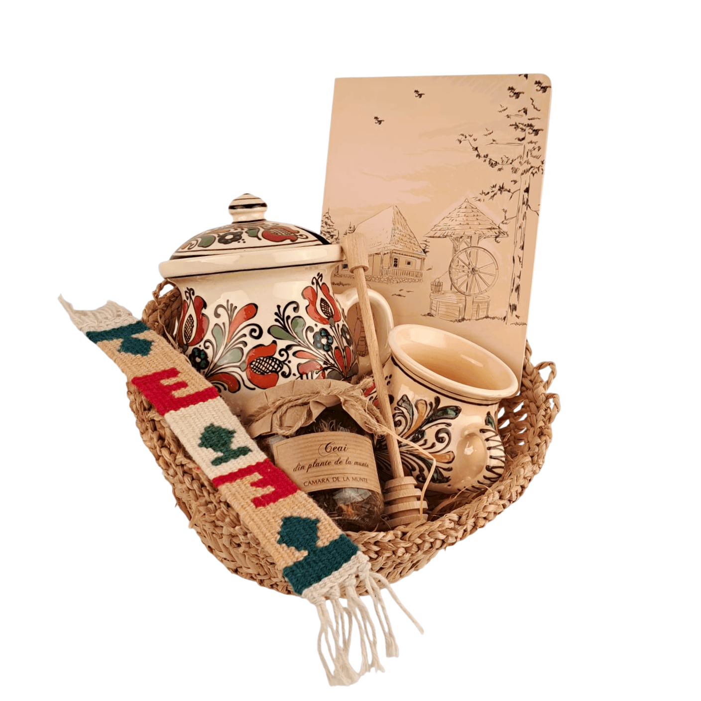 Pachet cadou cu agenda, semn de carte, ceai, cana si vas de miere (Cod CAD1422) Pachet cadou cu agenda, semn de carte, ceai, cana si vas de miere (Cod CAD1422)