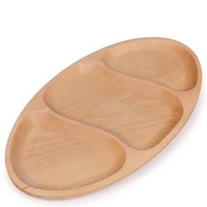 Platou din lemn oval cu trei compartimente, 26x46 cm