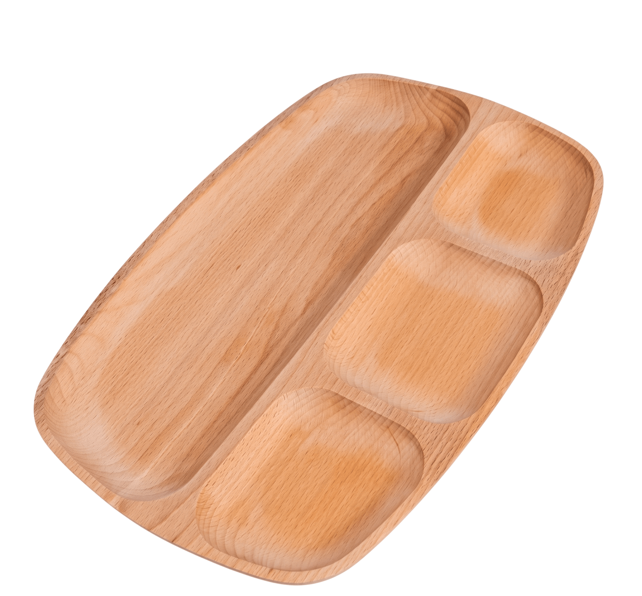 Platou din lemn dreptunghiular cu 4 compartimente - 30 x 45 cm Platou din lemn dreptunghiular cu 4 compartimente - 30 x 45 cm