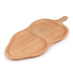 Platou din lemn pentru servire aperitive în formă de frunză - 27 x 51 cm (doua compartimente)