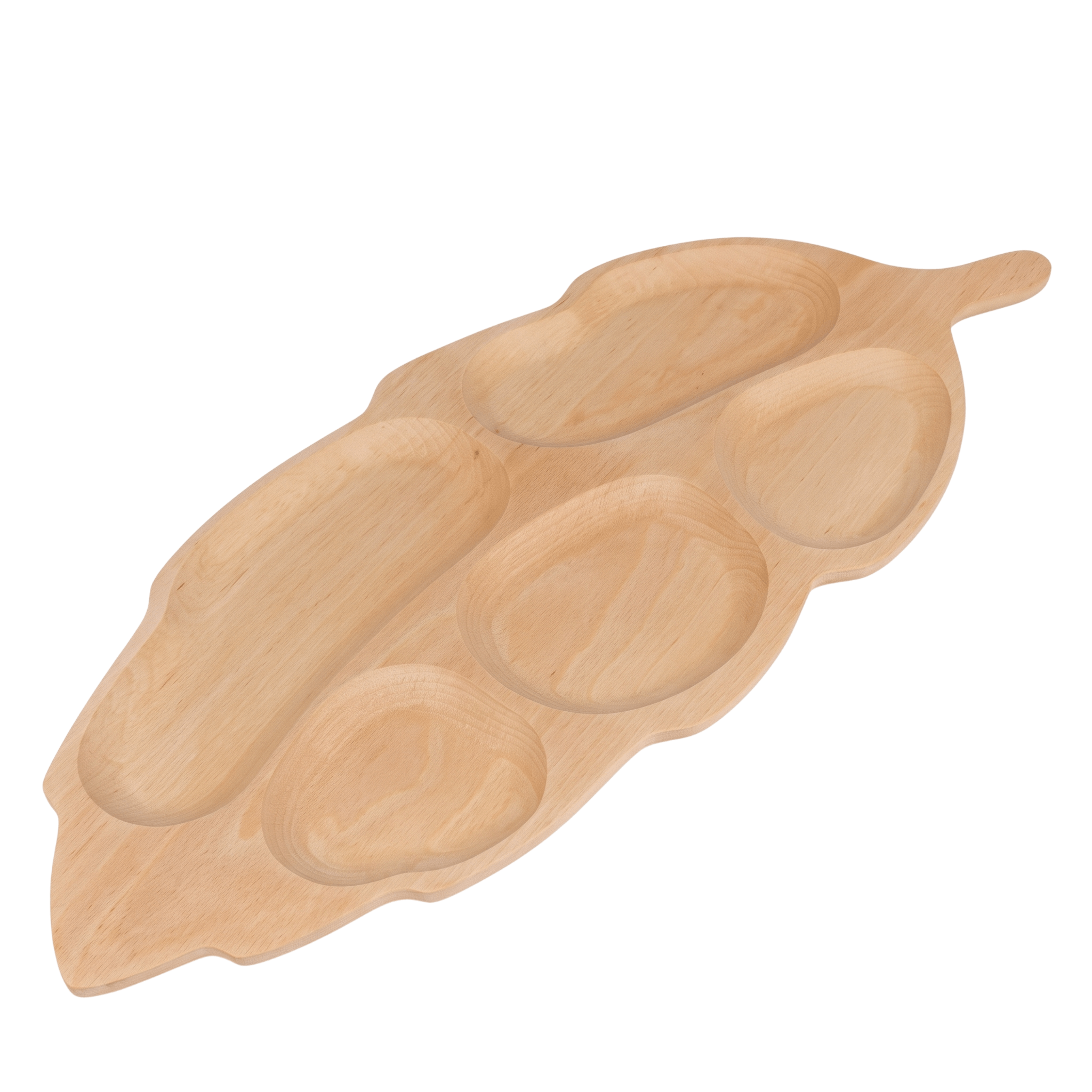 Platou din lemn în formă de frunză, cu 5 compartimente - 32x71 cm Platou din lemn în formă de frunză, cu 5 compartimente - 32x71 cm