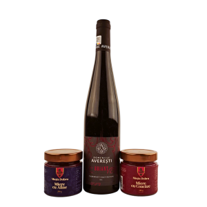 Pachet Cadou cu vin rosu si miere crema cu fructe
