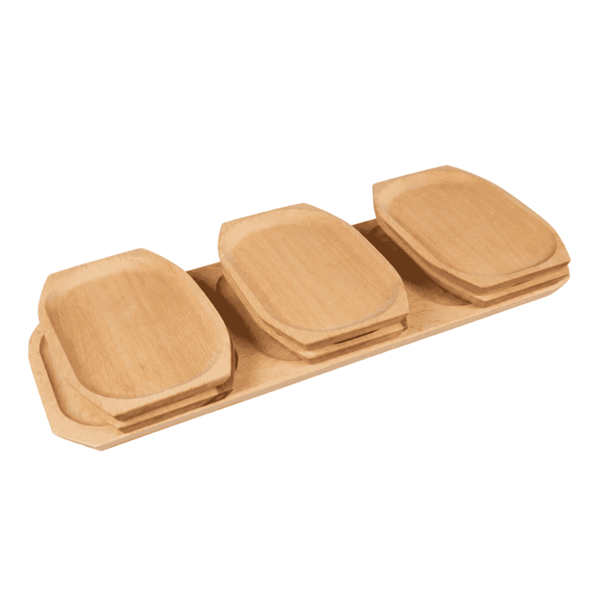 Set platouri din lemn pentru servit - 1+6 (59x21cm, 24x16cm) Set platouri din lemn pentru servit - 1+6 (59x21cm, 24x16cm)
